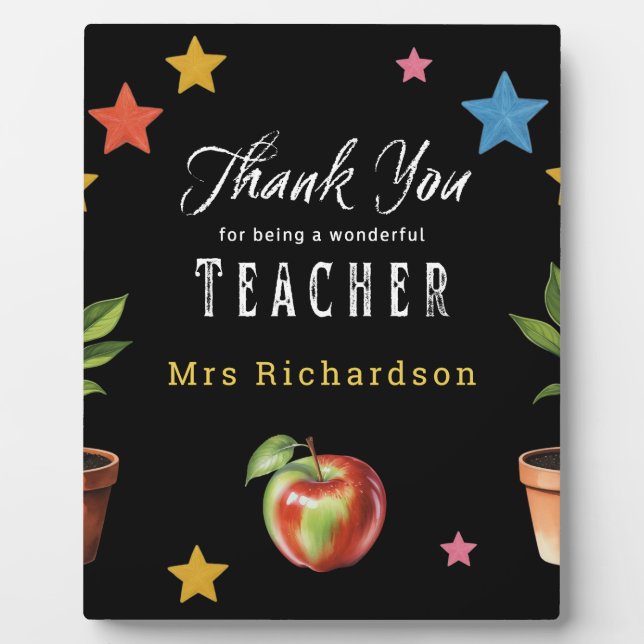 Thank You Teacher Chalkboard Apple Personalised Plaque (Front)