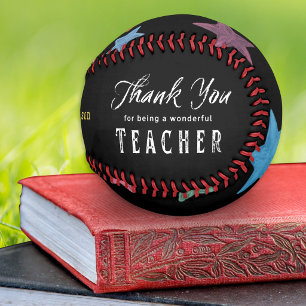 Thank You Teacher Chalkboard Stars Personalised Baseball