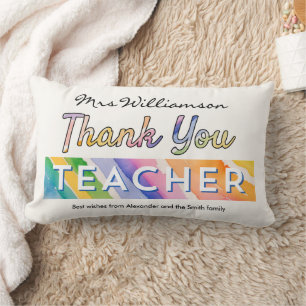 Thank You Teacher Colourful Watercolor Personalise Lumbar Cushion