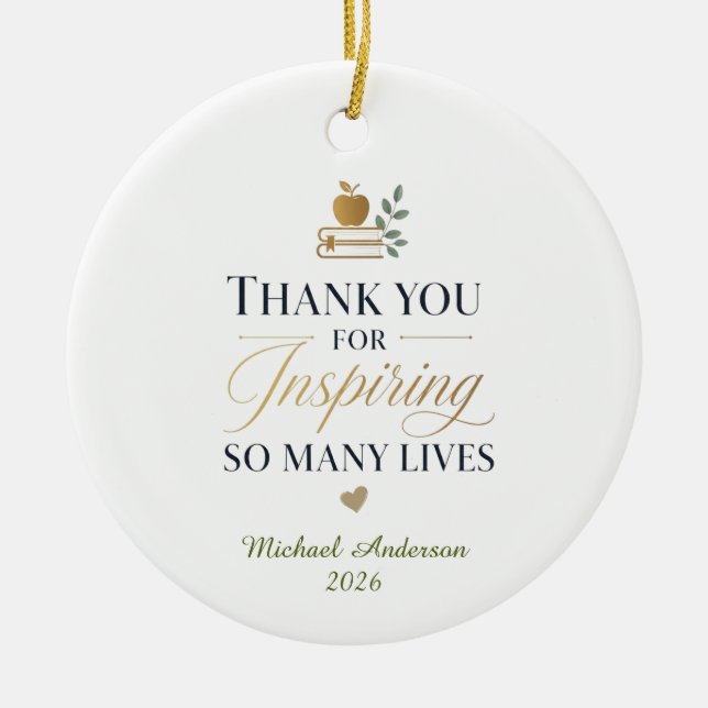 Thank You Teacher Custom Name Ceramic Tree Decoration (Front)