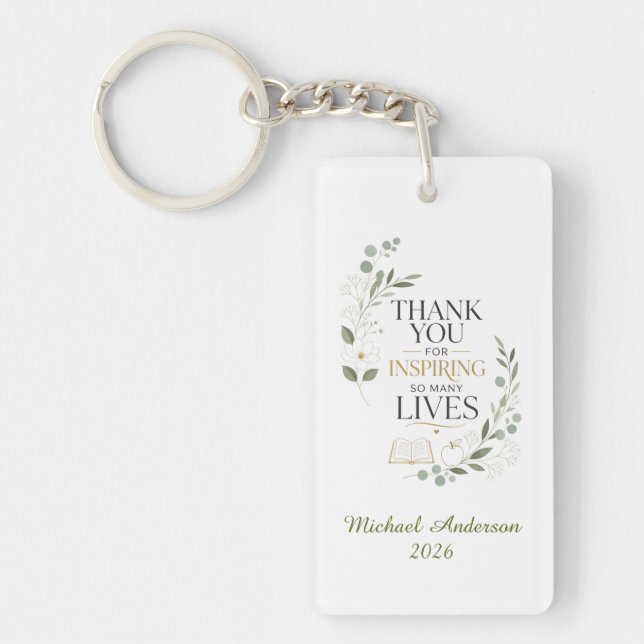 Thank You Teacher Custom Name Retirement Key Ring (Front)