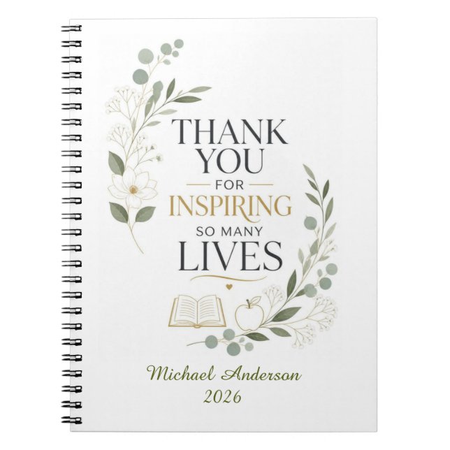 Thank You Teacher Custom Name Retirement Notebook (Front)