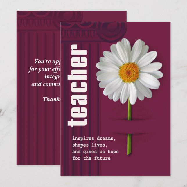 Thank You, Teacher. Daisy Design Custom Card (Front/Back)