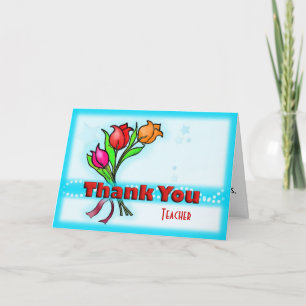 THANK YOU TEACHER fun cute cartoon flowers Card