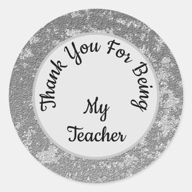 Thank You Teacher Gender Neutral Grey Marble Class Classic Round Sticker (Front)