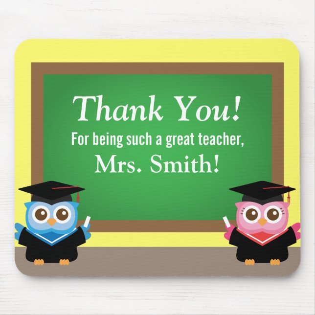 Thank you teacher, Graduation Farewell, Cute Owls Mouse Pad (Front)
