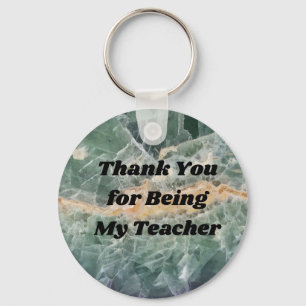 Thank You Teacher Green Fluorite Photo Gemstone Key Ring