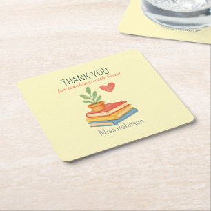 Thank You Teacher – Heartfelt Appreciation Gift -  Square Paper Coaster
