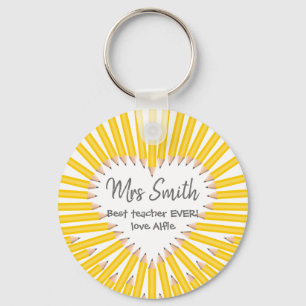 Thank You Teacher Keychain, Big Heart Yellow Penci Key Ring