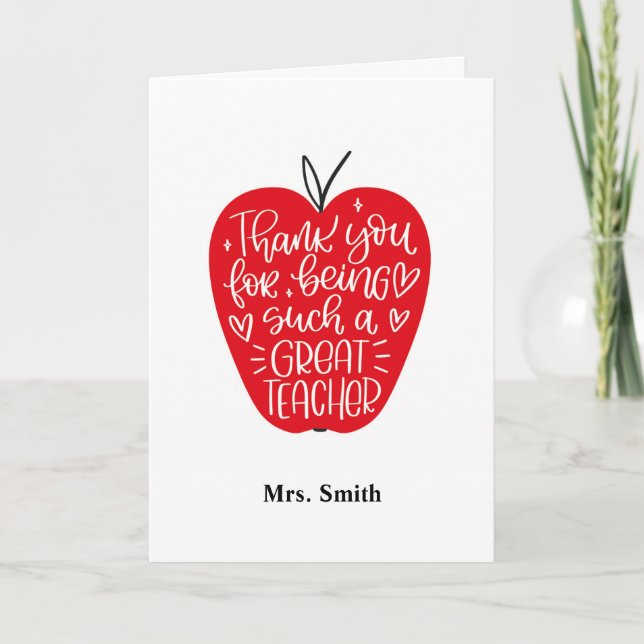 Thank You Teacher Modern Lettering Card (Front)