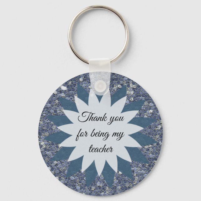 Thank You Teacher Mosaic Blue Tile School Thanks Key Ring (Front)