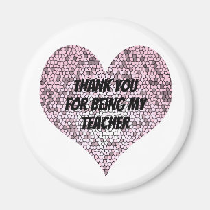Thank You Teacher Mosaic Pink Heart Appreciation Magnet