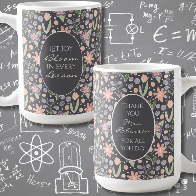 Thank You Teacher Mug | Personalized Gift (Thank You Teacher Mug | Personalized Floral Appreciation Gift with Custom Name)