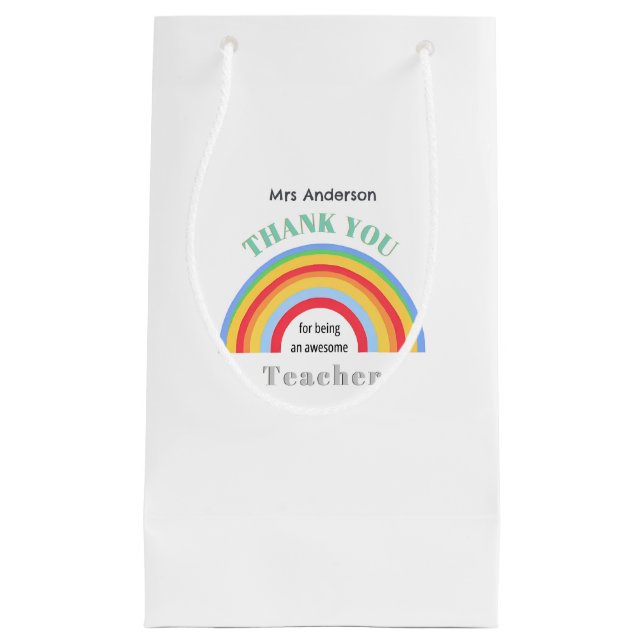 Thank You Teacher Rainbow Personalised Small Gift Bag (Front)