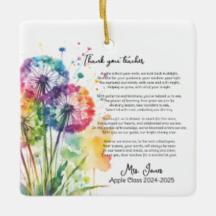 thank you teacher retirement dandelion poem ceramic ornament