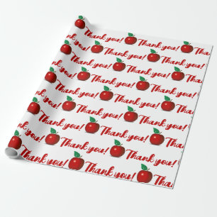 Thank you Teacher - Shiny Red Apple Wrapping Paper