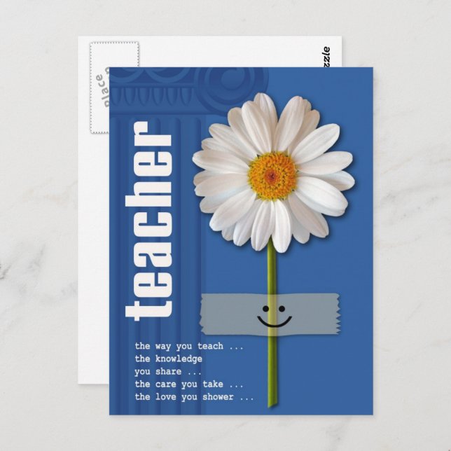 Thank You Teacher. Smiling Daisy  Postcard (Front/Back)