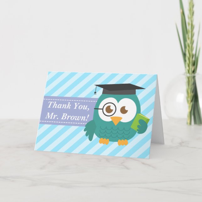 Thank You Teacher, Teacher Owl, Slanted Stripes Card (Front)