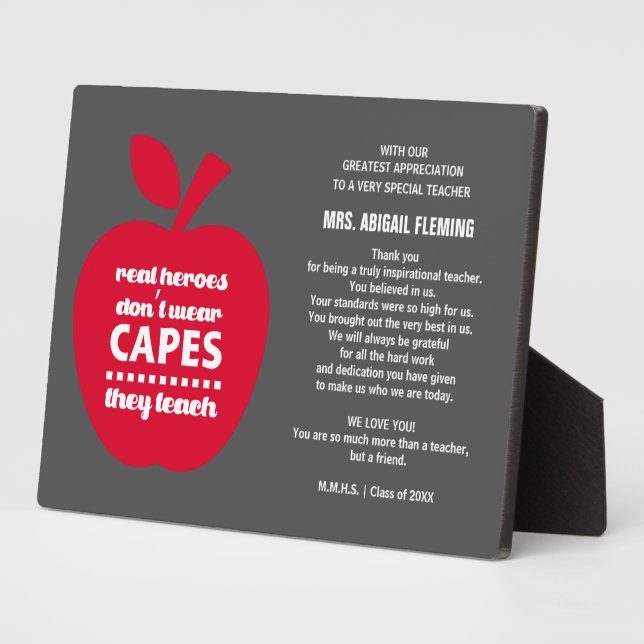 Thank You, Teacher. Teaching Quote Gift  Plaque (Side)