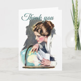 Thank You Teacher Vintage Lady Globe History Geo   Card