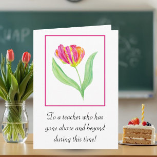 Thank You Teacher Watercolor Parrot Tulips Card