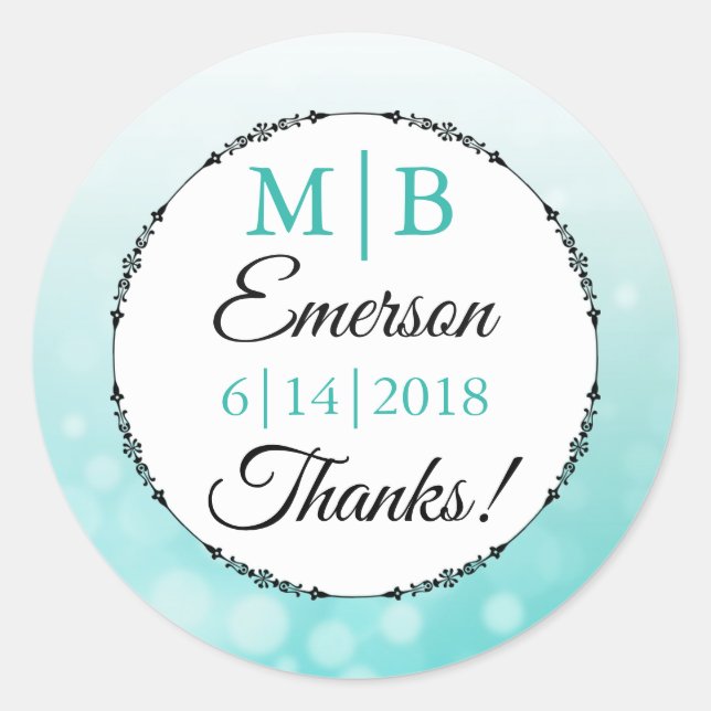 Thank YOU Teal  Personalised Wedding Stickers (Front)