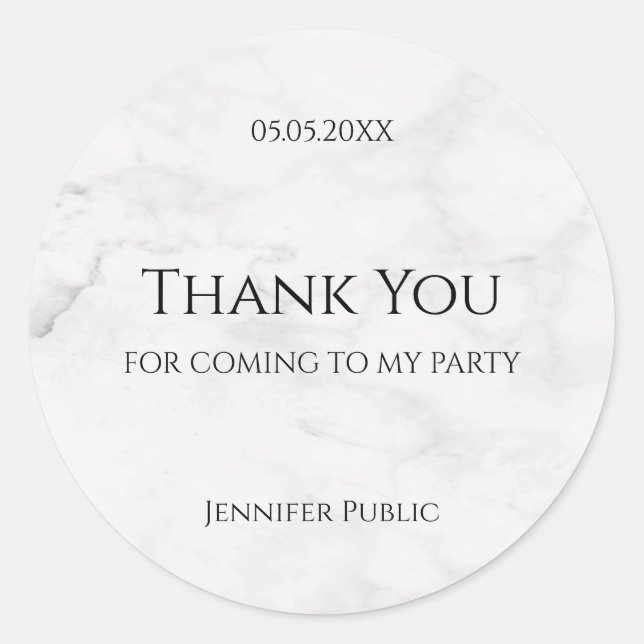 Thank You Template Modern White Marble Elegant Classic Round Sticker (Front)