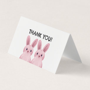 Thank you tent card with pink bunny girls