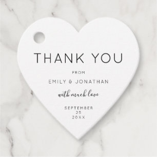Thank You Text Black White Custom Wedding Heart Favour Tags