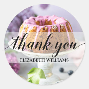 Thank You Text Elegant Bundt Cake Classic Round Sticker
