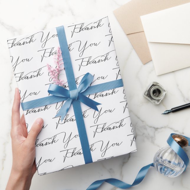 Thank You Text On White  Wrapping Paper (Gifting)