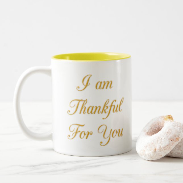 Thank You Text Quote Art Print Design Two-Tone Coffee Mug (With Donut)