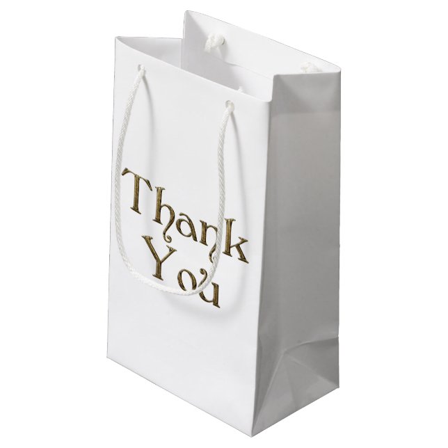 Thank You Thanks Golden Typography Text Elegant Small Gift Bag (Back Angled)