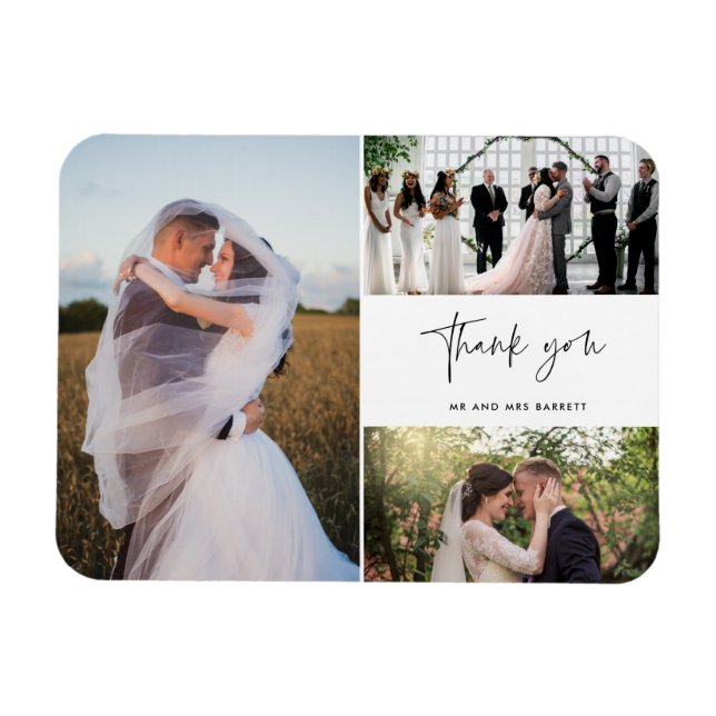 Thank You Three Photo Collage Wedding Magnet (Horizontal)