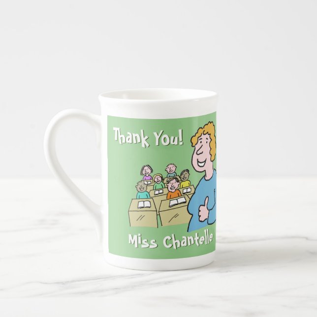 Thank You to a Female Teacher. Teacher Gift. Bone China Mug (Left)