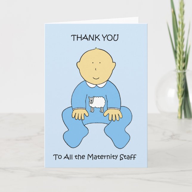 Thank You to Maternity Staff Cute Baby Boy Card (Front)