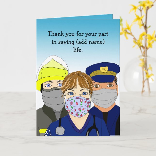 Thank you to paramedic, fireman and police officer card (Yellow Flower)