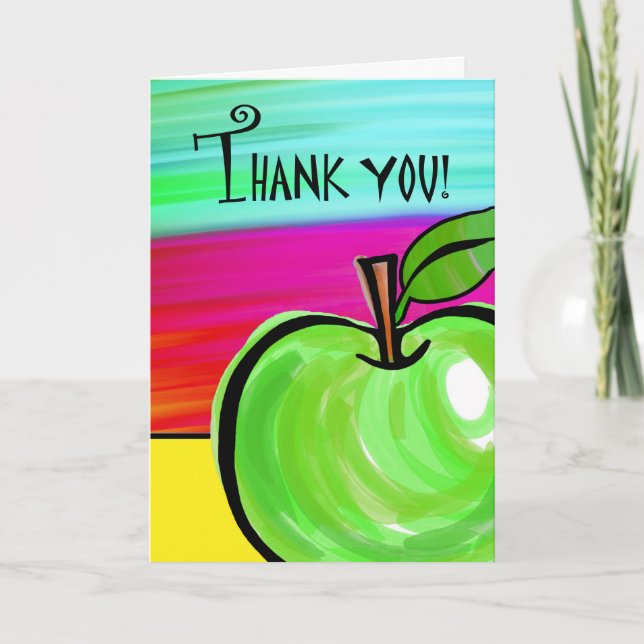 Thank You to Teacher, Green Apple Greeting Card (Front)