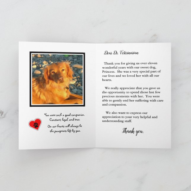 Thank You to Veterinarian for Rainbow Bridge Pets. Card (Inside)