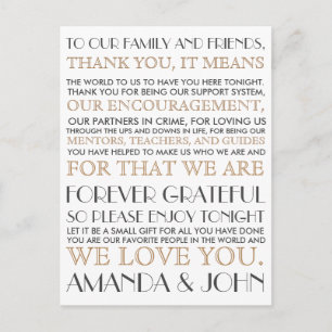 Thank you to wedding guests postcard