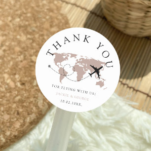 Thank you Travel Wedding World Map Beige Classic Round Sticker