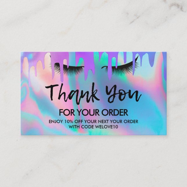 Thank you Trendy holographic Lashes Discount Business Card (Front)