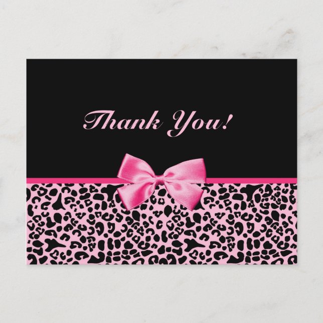Thank You Trendy Pink And Black Leopard Ribbon Postcard (Front)