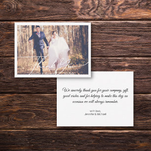 thank you trendy white handwriting wedding photo card