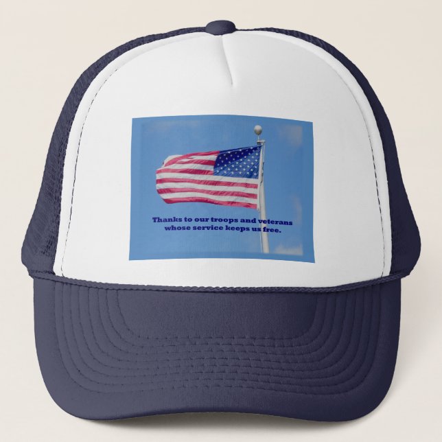 Thank You Troops American Flag Trucker Hat (Front)