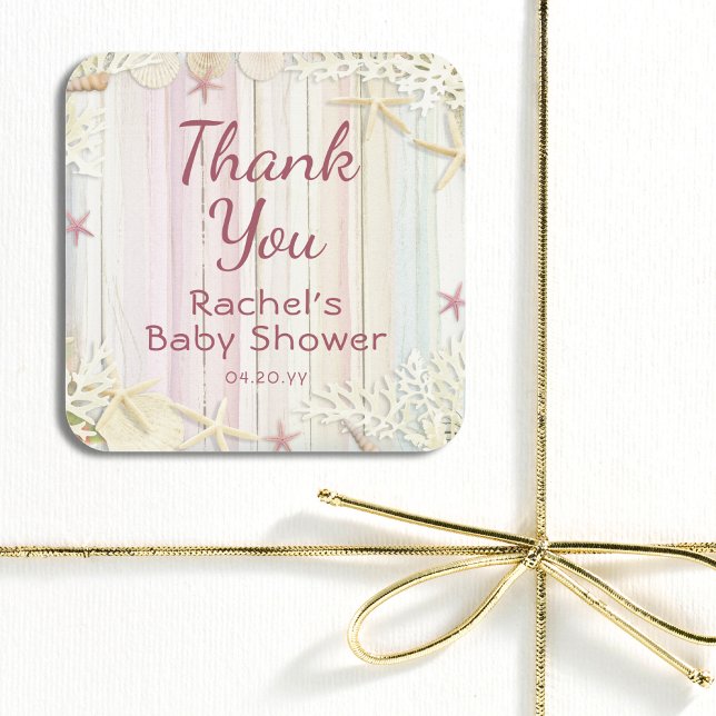 Thank You Tropical Beach Seashell Baby Shower Square Sticker (Creator Uploaded)