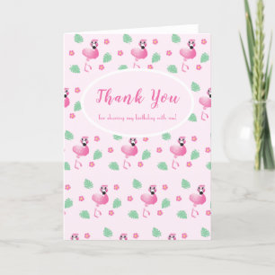 Thank You Tropical Flamingo Flowers Pattern Pink Card