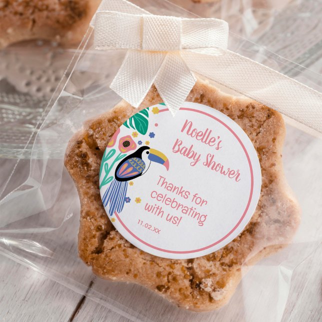 Thank You Tropical Toucan Bird Baby Shower Classic Round Sticker (Creator Uploaded)