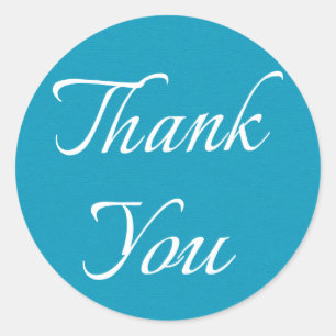 Thank You Turquoise Blue And White Classic Round Sticker