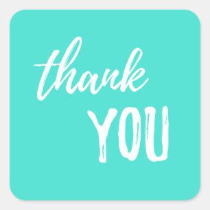 Thank You Turquoise White Brushstroke Typography Square Sticker